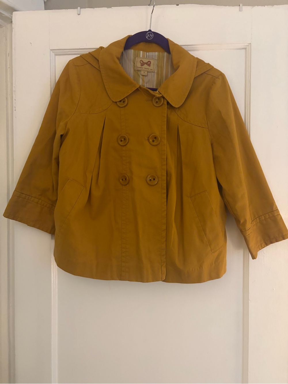 Forever 21 Lined Mustard Yellow Double-Breasted Trench Coat 3/4 Sleeve M